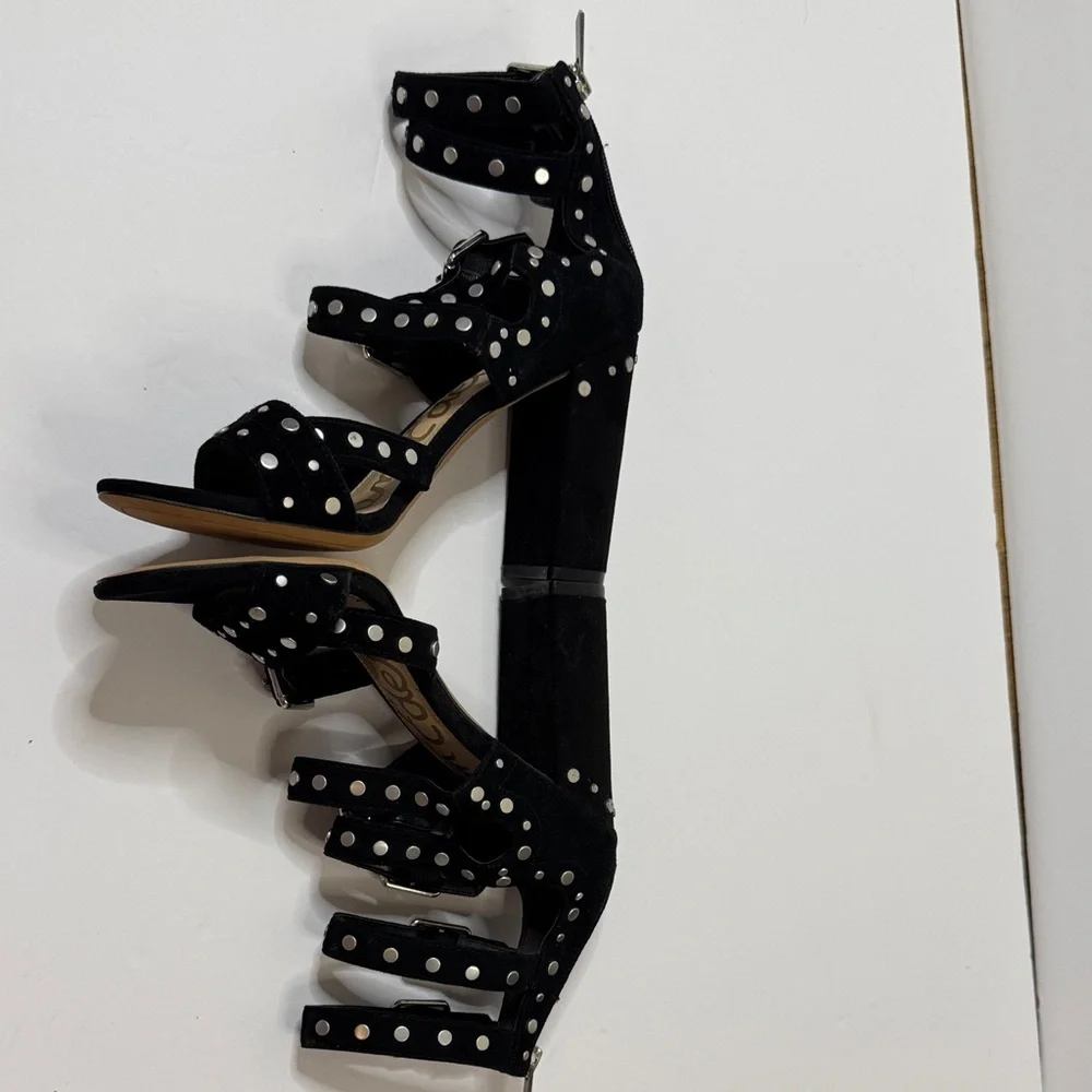 Sam Edelman York Black Suede Studded Heeled Sandal 7.5